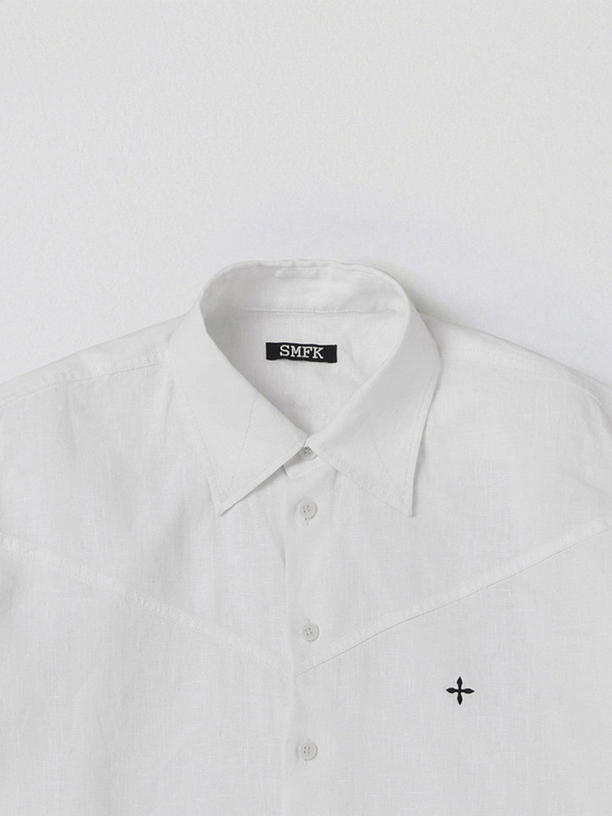 SMFK Long Sleeve Linen Button Down in White - Detail