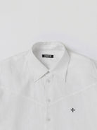 SMFK Long Sleeve Linen Button Down in White - Detail