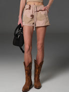 SMFK Cotton Blend Cargo Shorts in Pink - On Female Model