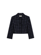 SHUSHUTONG Lambswool Check Cropped Jacket in Navy