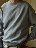 USAGE Reversible Cotton Crewneck Sweatshirt in Heather Gray - On Male Model