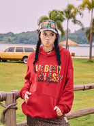 BEERBRO Heavyweight Graphic Print Hoodie in Red - On Female Model