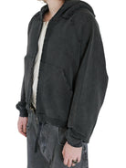 UNKNOWNWORLD Distressed Washed Zip Up Hoodie in Black - On Male Model