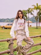 BEERBRO Heavyweight Graphic Print Hoodie in White - On Female Model