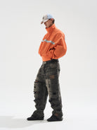 BLINDNOPLAN Reflective Strip Stand Collar Jacket in Orange - On Male Model