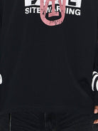 BLINDNOPLAN Color Block Graphic Raglan Sweatshirt in Black - On Male Model