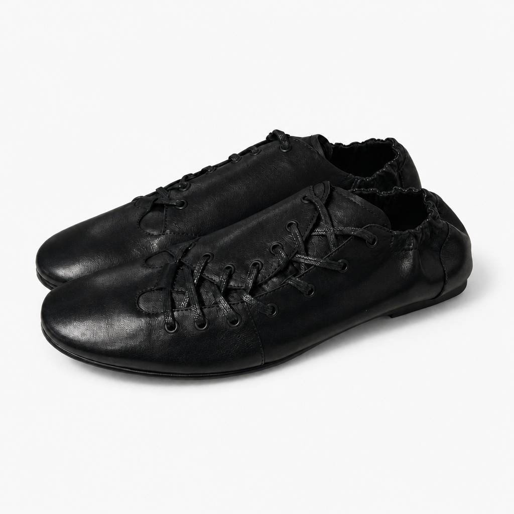 Mingstreet ASC launch still-life | JCAESAR STUDIO | Ruched Asymmetrical Leather Sneakers | Black | background_redo_2026-06-21