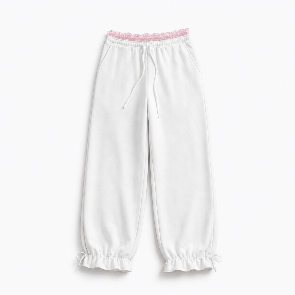 Mingstreet ASC launch still-life | RARELY ALIKE | Lace Waistband Adjustable Joggers | White | background_redo_2026-06-21