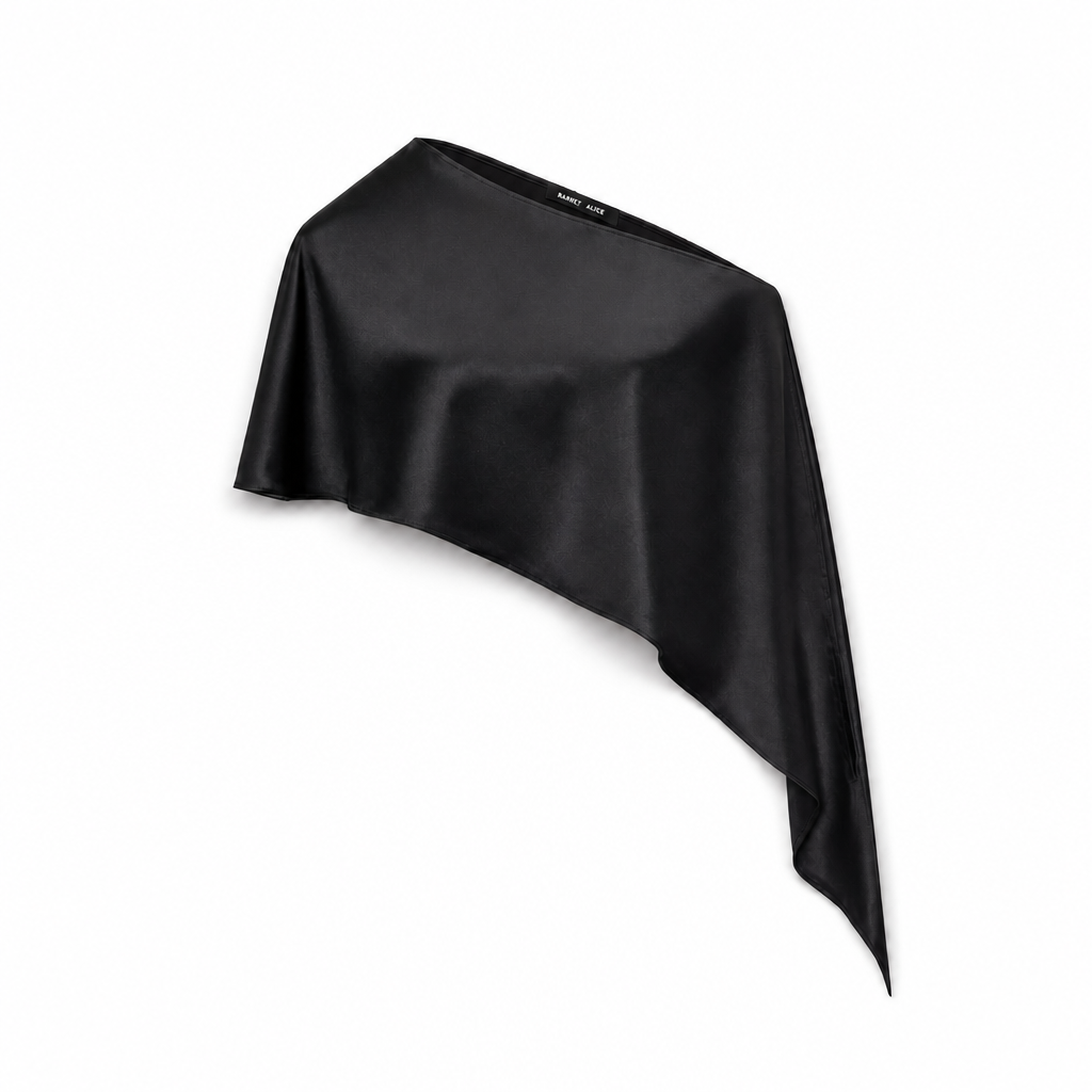 Mingstreet ASC launch still-life | RARELY ALIKE | Asymmetrical Satin One Shoulder Blouse | Black | background_redo_2026-06-21