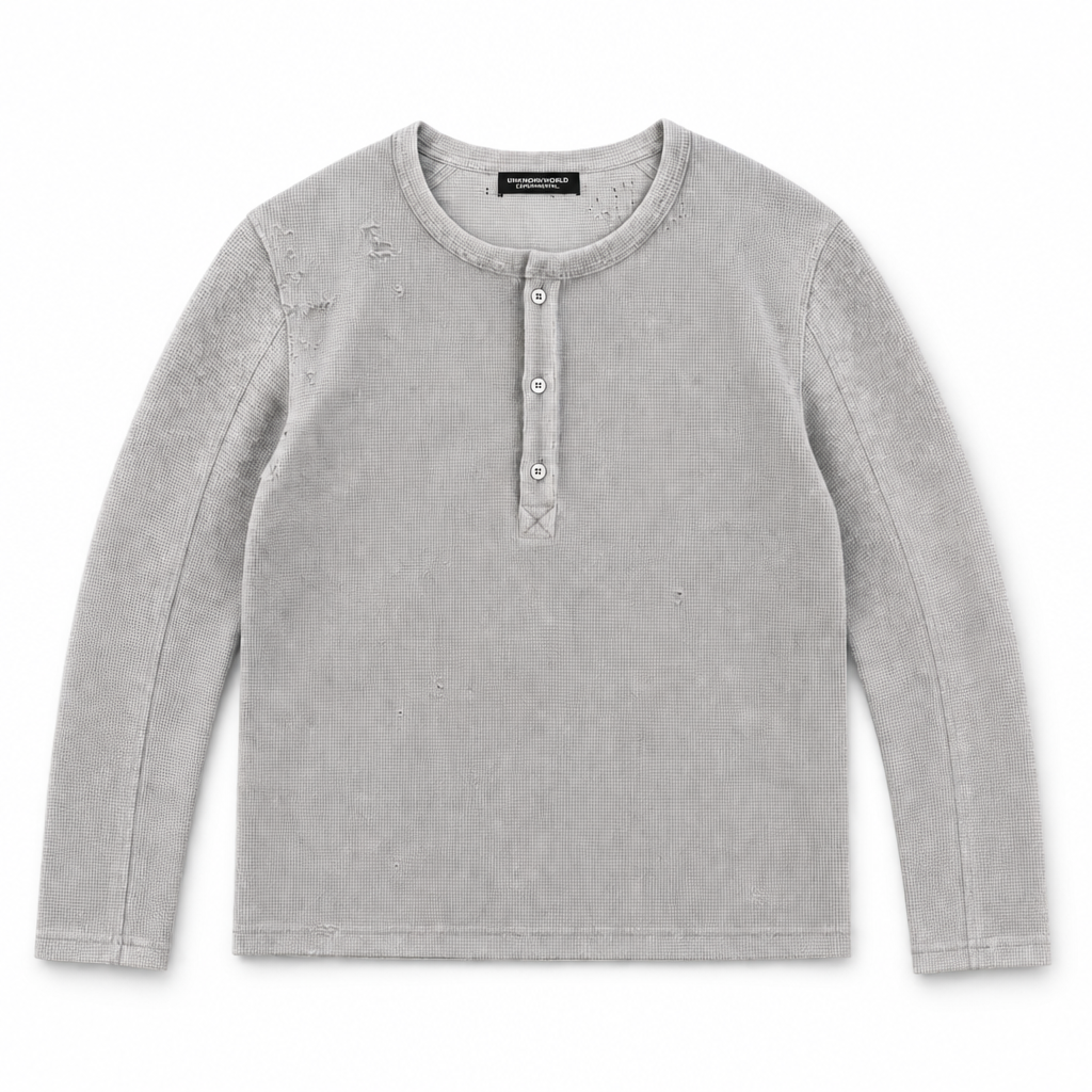 Mingstreet ASC launch still-life | UNKNOWNWORLD | Distressed Cotton Waffle Henley | Gray | background_redo_2026-06-21