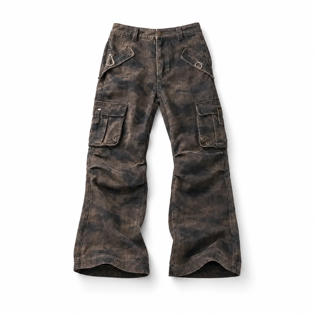 Mingstreet ASC launch still-life | BEERBRO | Washed Camo Micro Flare Cargo Pants | Brown | background_redo_2026-06-21