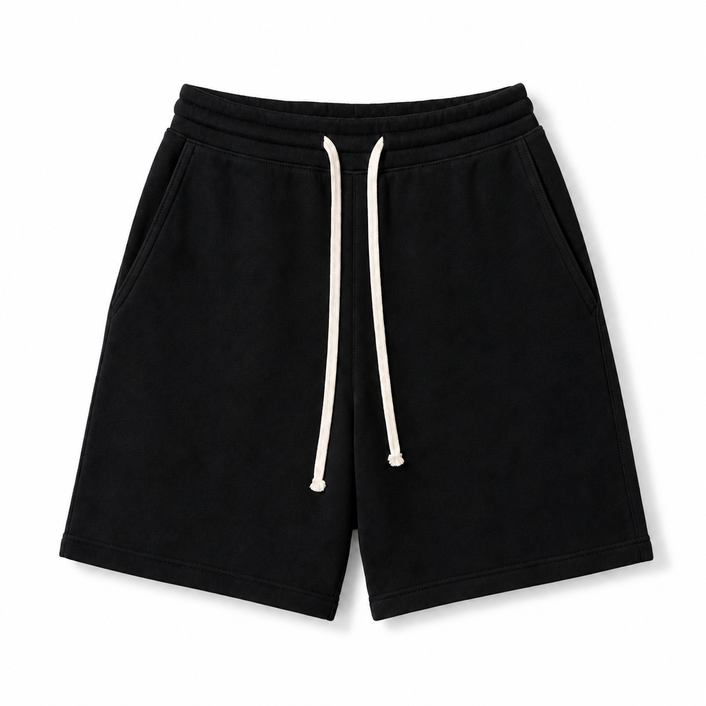 Mingstreet ASC launch still-life | RARELY ALIKE | Cotton Drawstring Sweat Shorts | Black | background_redo_2026-06-21