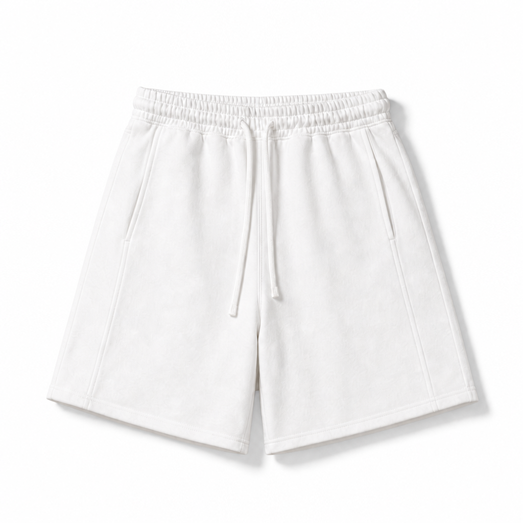 Mingstreet ASC launch still-life | RARELY ALIKE | Cotton Drawstring Sweat Shorts | White | background_redo_2026-06-21