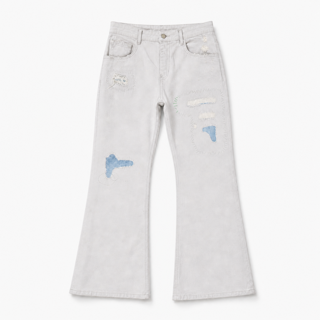 Mingstreet ASC launch still-life | SIMPLE PROJECT | Patchwork Distressed Flared Jeans | White | background_redo_2026-06-21