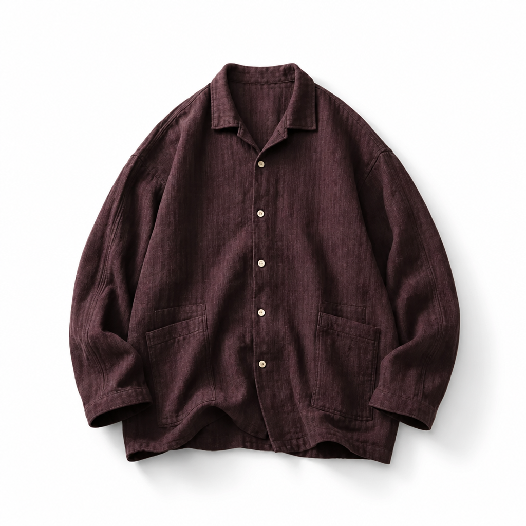 Mingstreet ASC launch still-life | USAGE | Textured Cotton Ramie Work Shirt | Purple | background_redo_2026-06-21