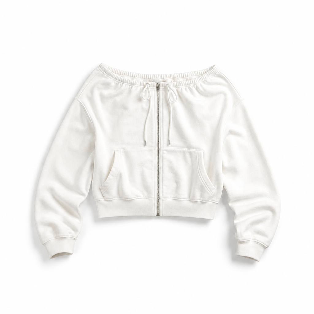 Mingstreet ASC launch still-life | RARELY ALIKE | Off Shoulder Zip Up Sweatshirt | White | background_redo_2026-06-21