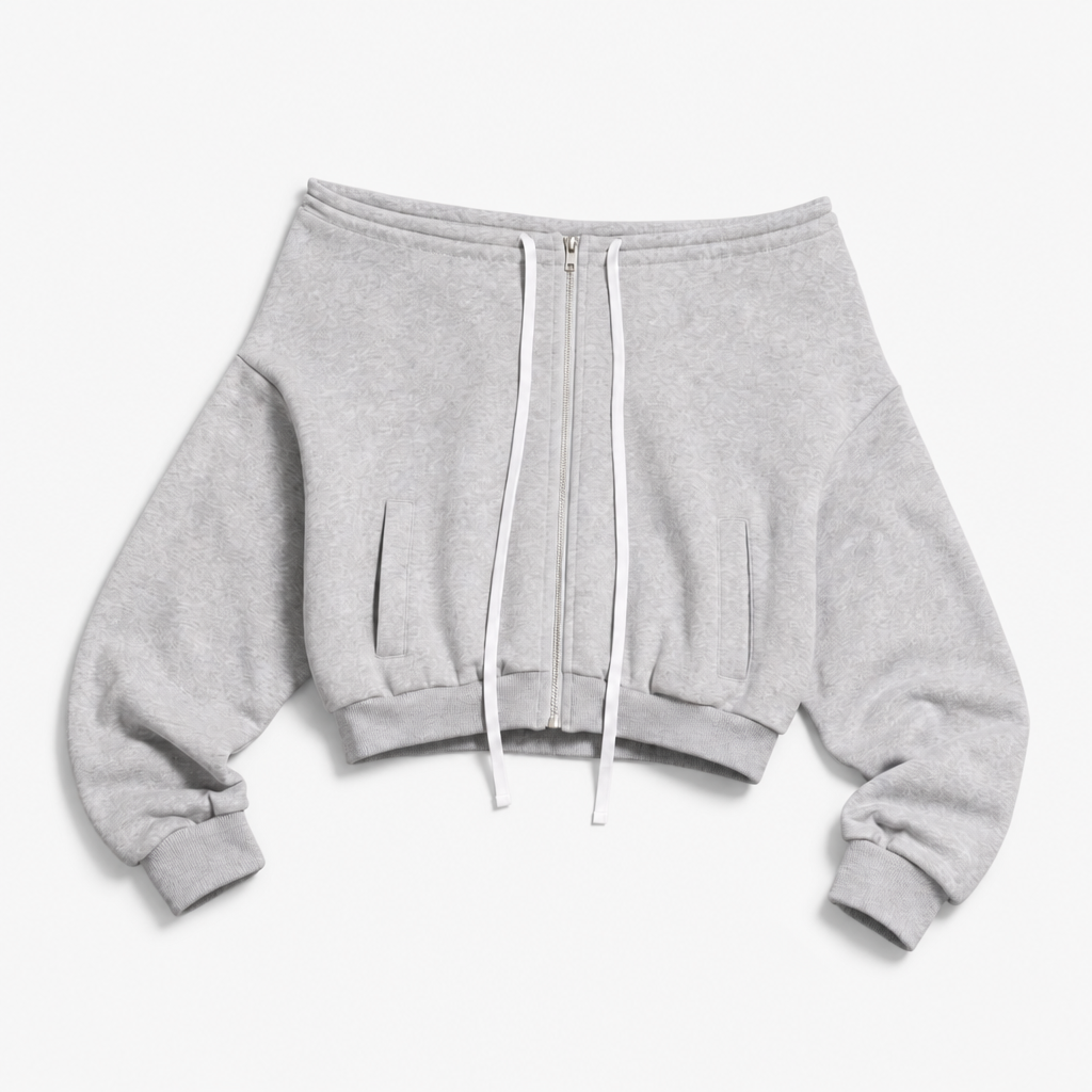 Mingstreet ASC launch still-life | RARELY ALIKE | Off Shoulder Zip Up Sweatshirt | Gray | background_redo_2026-06-21