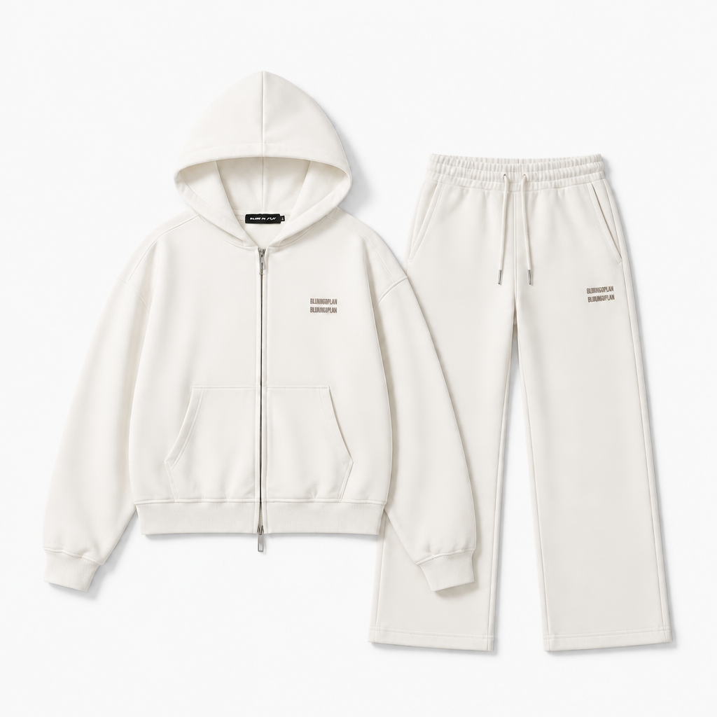 Mingstreet ASC launch still-life | BLINDNOPLAN | Metallic Logo Zip Hoodie Pants Set | White | background_redo_2026-06-21