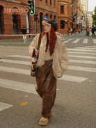 BEERBRO Washed Cotton Ruched Puffer in Beige - On Female Model