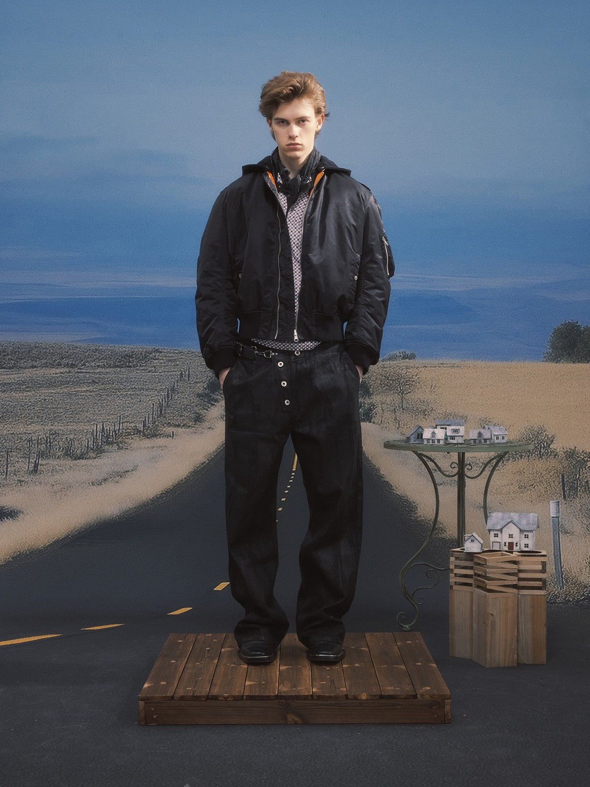 SOD Waxed Leather Buckle Jeans in Black - On Male Model