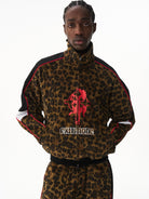 BLINDNOPLAN Leopard Print Zip Up Jacket in Brown - On Male Model