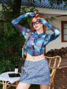 BEERBRO V Waist Leather Cargo Mini Skirt in Denim - On Female Model