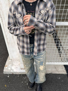 SOD Embroidered Plaid Western Shirt in Gray - On Model