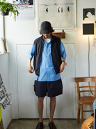 USAGE Cotton Crinkle Short Sleeve Shirt in Blue - On Male Model