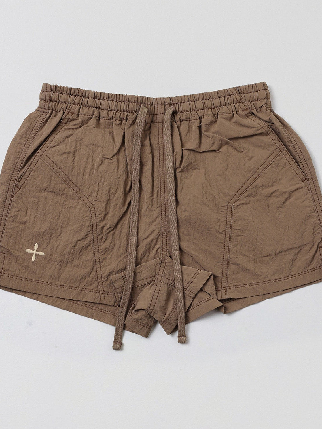 SMFK Lightweight Drawstring Track Shorts in Brown