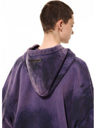 UNKNOWNWORLD Mud Dyed Zip Up Hoodie in Purple - On Model