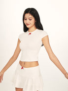 BEERBRO Heart Pointelle Tee Skirt Set in White - On Female Model