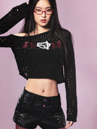 BEERBRO Jacquard Knit Shrug Cami Set in Black - On Female Model