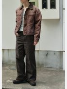 Retro 21 Washed Cotton Padded Work Jacket in Brown - On Male Model