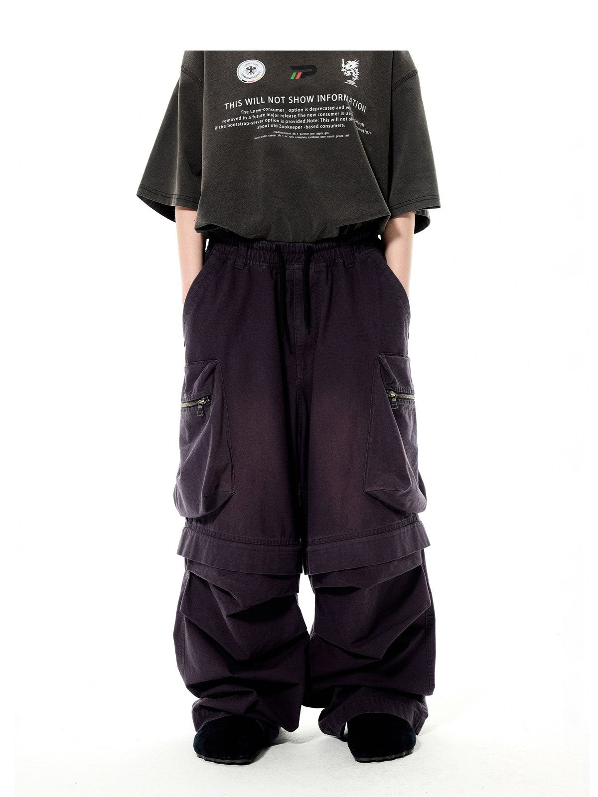 UNKNOWNWORLD Detachable Wide Leg Cargo Pants in Charcoal - On Model