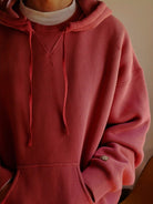 USAGE Faded Vintage Wash Hoodie in Red - On Male Model