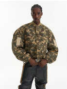 BLINDNOPLAN Heavyweight Cotton Camouflage Bomber in Beige - On Male Model