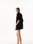 BLINDNOPLAN Hooded Short Sleeve Polo in Black - On Female Model
