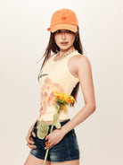 BEERBRO Orchid Graphic Knit Tank in Yellow - On Female Model