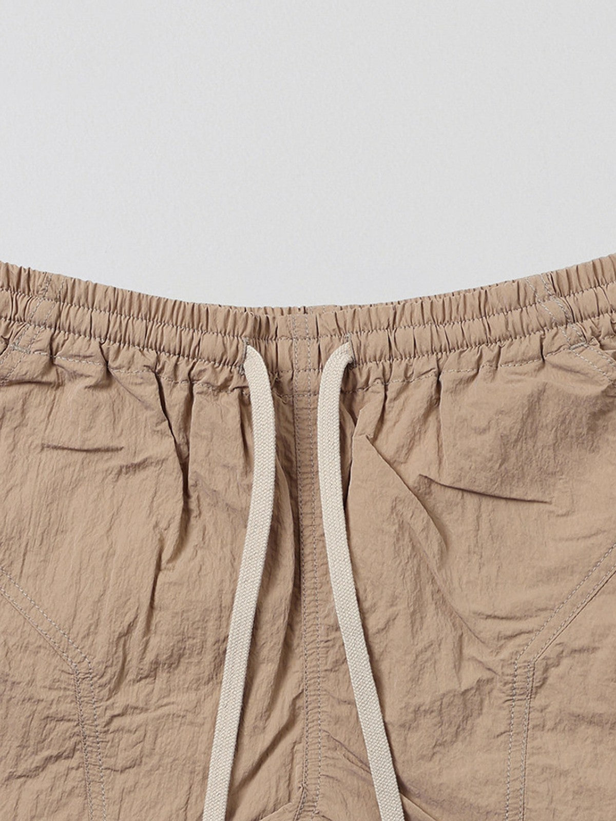 SMFK Lightweight Drawstring Track Shorts in Beige - Detail