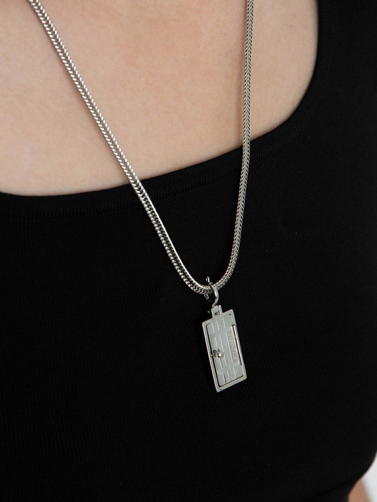BLACKHEAD 316 Steel Pendant Necklace in Silver - On Female Model
