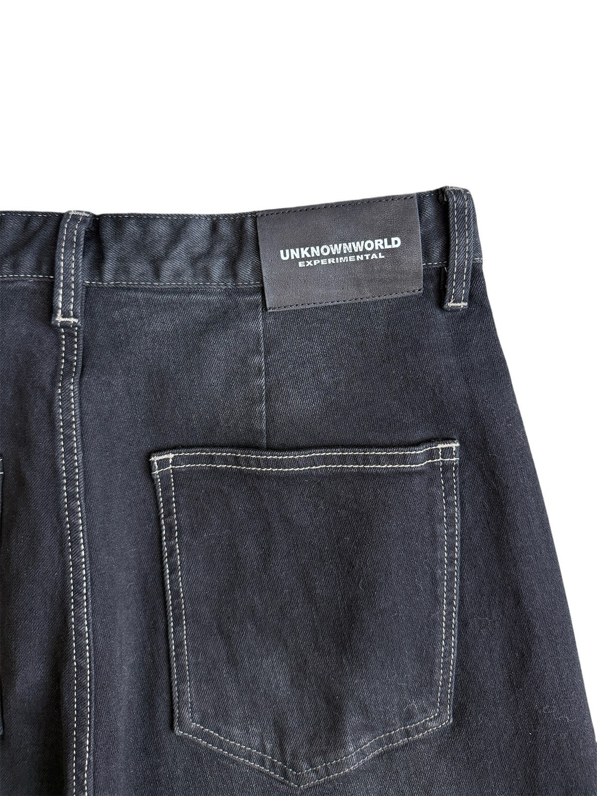 UNKNOWNWORLD Washed Waxed Wide Leg Jeans in Black - Detail