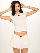 BEERBRO Heart Pointelle Tee Skirt Set in White - On Female Model