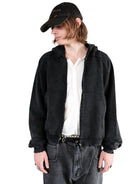 UNKNOWNWORLD Distressed Washed Zip Up Hoodie in Black - On Male Model