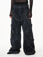 BLINDNOPLAN Chain Decorated Washed Cargo Pants in Black - On Model