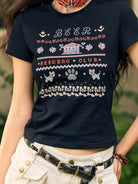 BEERBRO Mosaic Puppy Graphic Baby Tee in Black - On Female Model