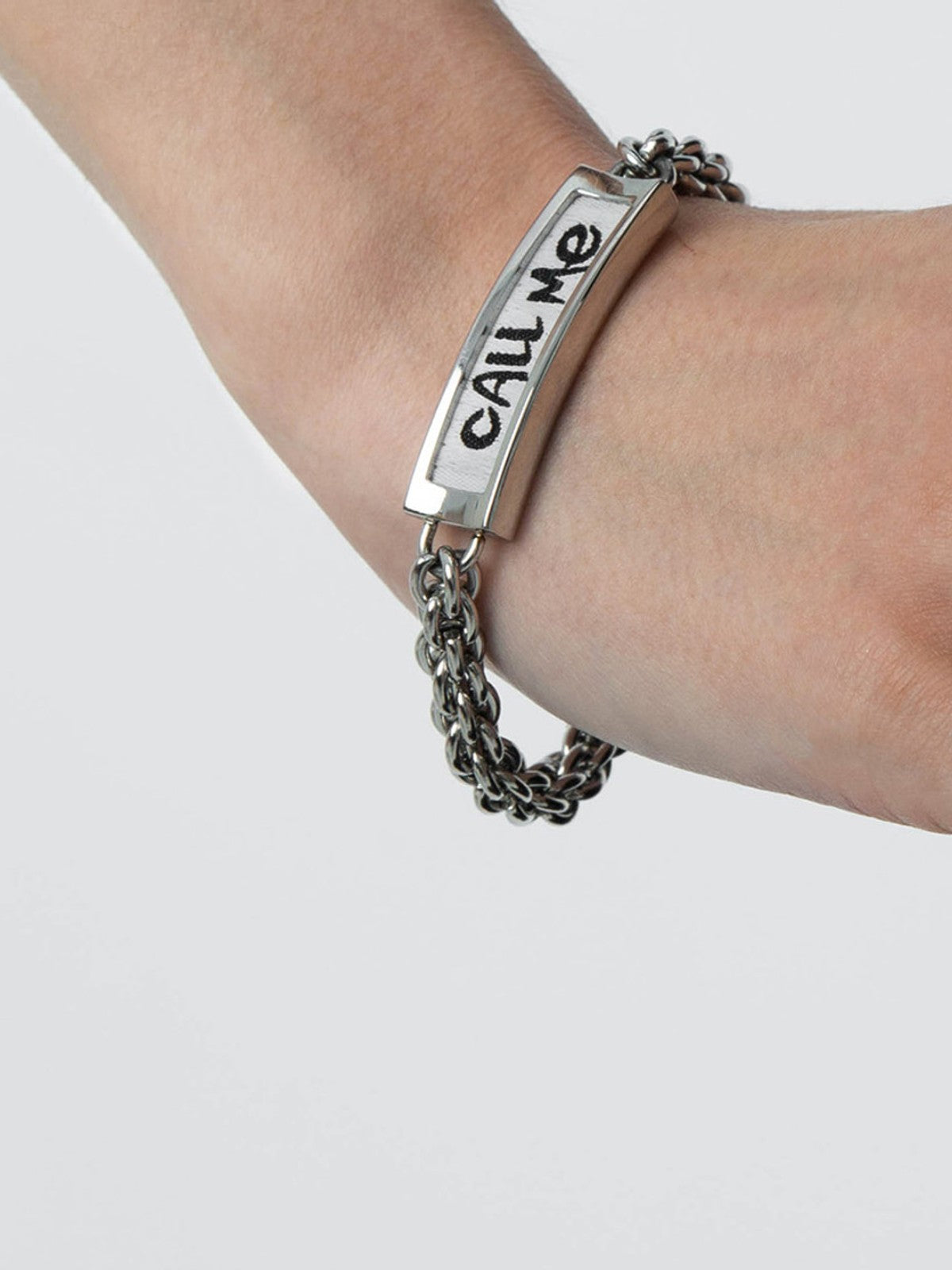 BLACKHEAD Call Me Steel Cuban Chain Bracelet in Silver - On Model