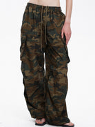 MASONPRINCE Camo Nylon Cargo Parachute Pants in Brown - On Female Model