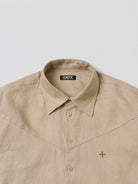 SMFK Long Sleeve Linen Button Down in Beige - Detail