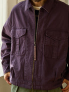 USAGE Heavyweight Canvas Cropped Workwear Jacket in Purple - On Male Model