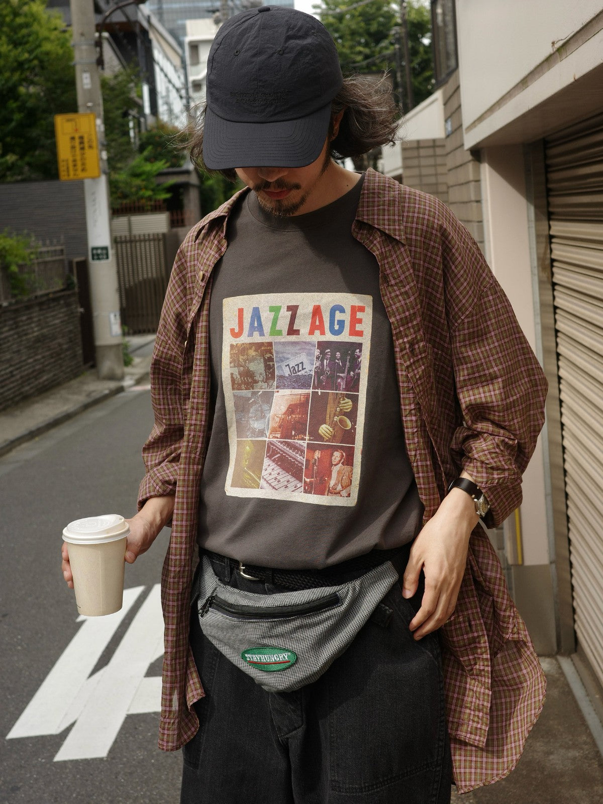 USAGE Heavyweight Graphic Cotton T Shirt in Dark Gray - On Male Model